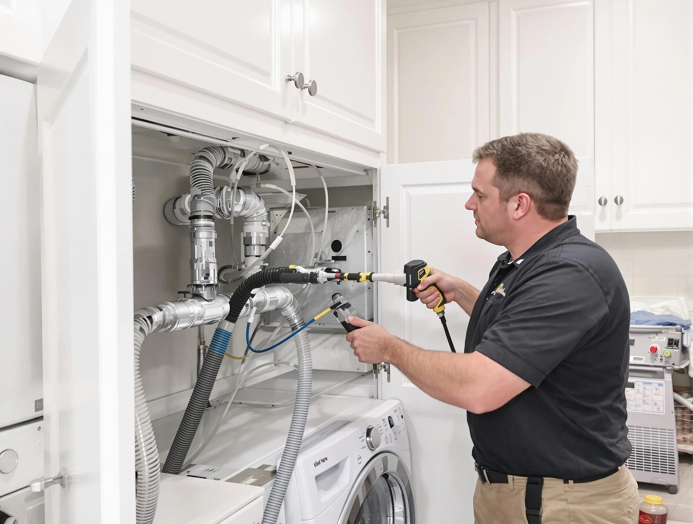 Rio Rancho Dryer Vent Cleaning professional removing severe blockage from a clogged dryer vent in Rio Rancho