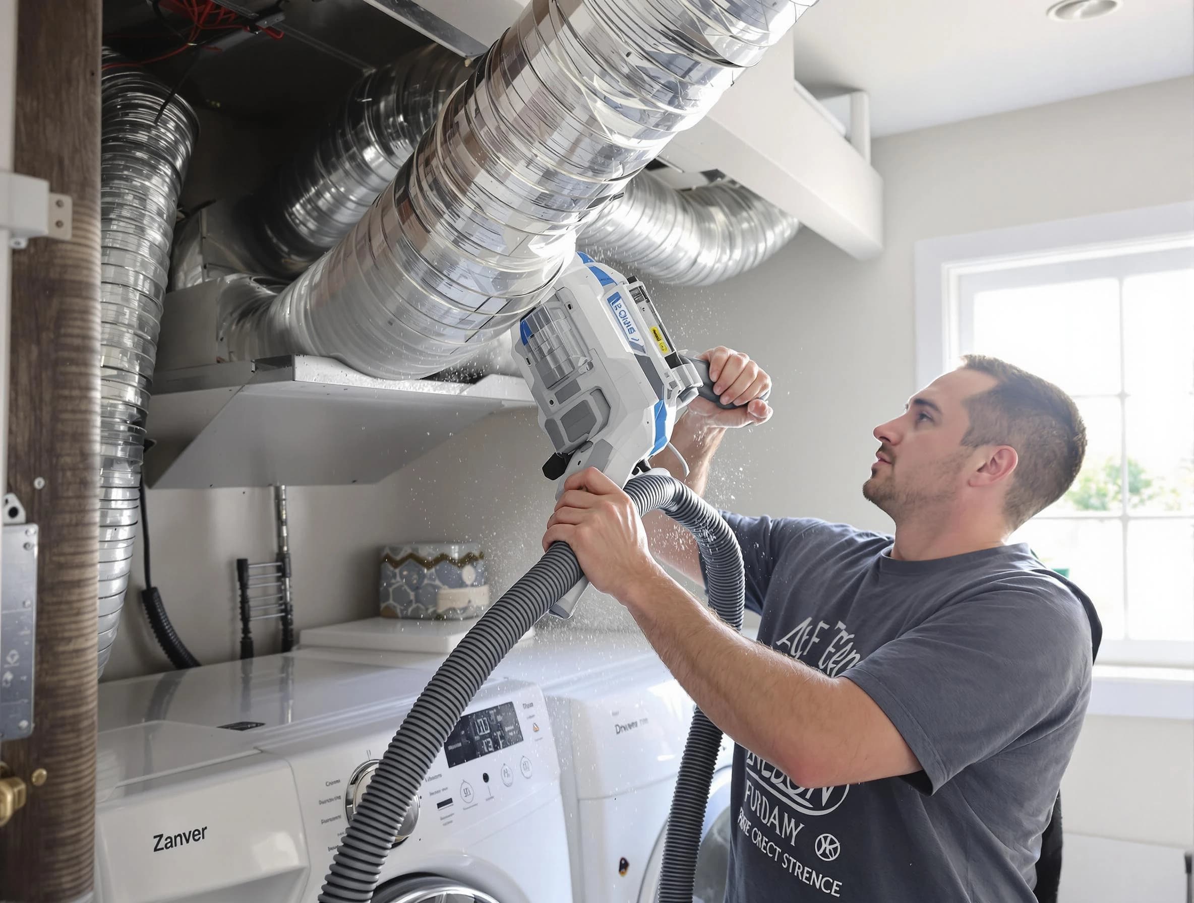 Rio Rancho Dryer Vent Cleaning specialist cleaning deep within a dryer vent duct system in Rio Rancho