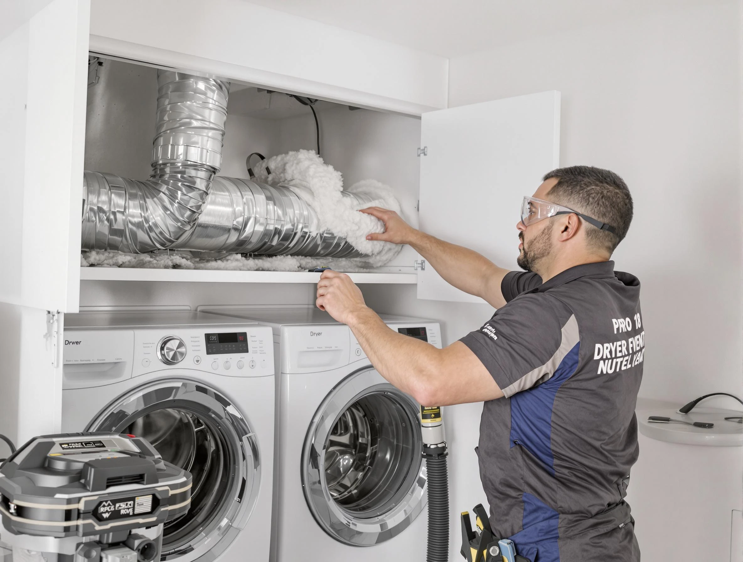 Rio Rancho Dryer Vent Cleaning certified technician performing specialized gas dryer vent cleaning in Rio Rancho