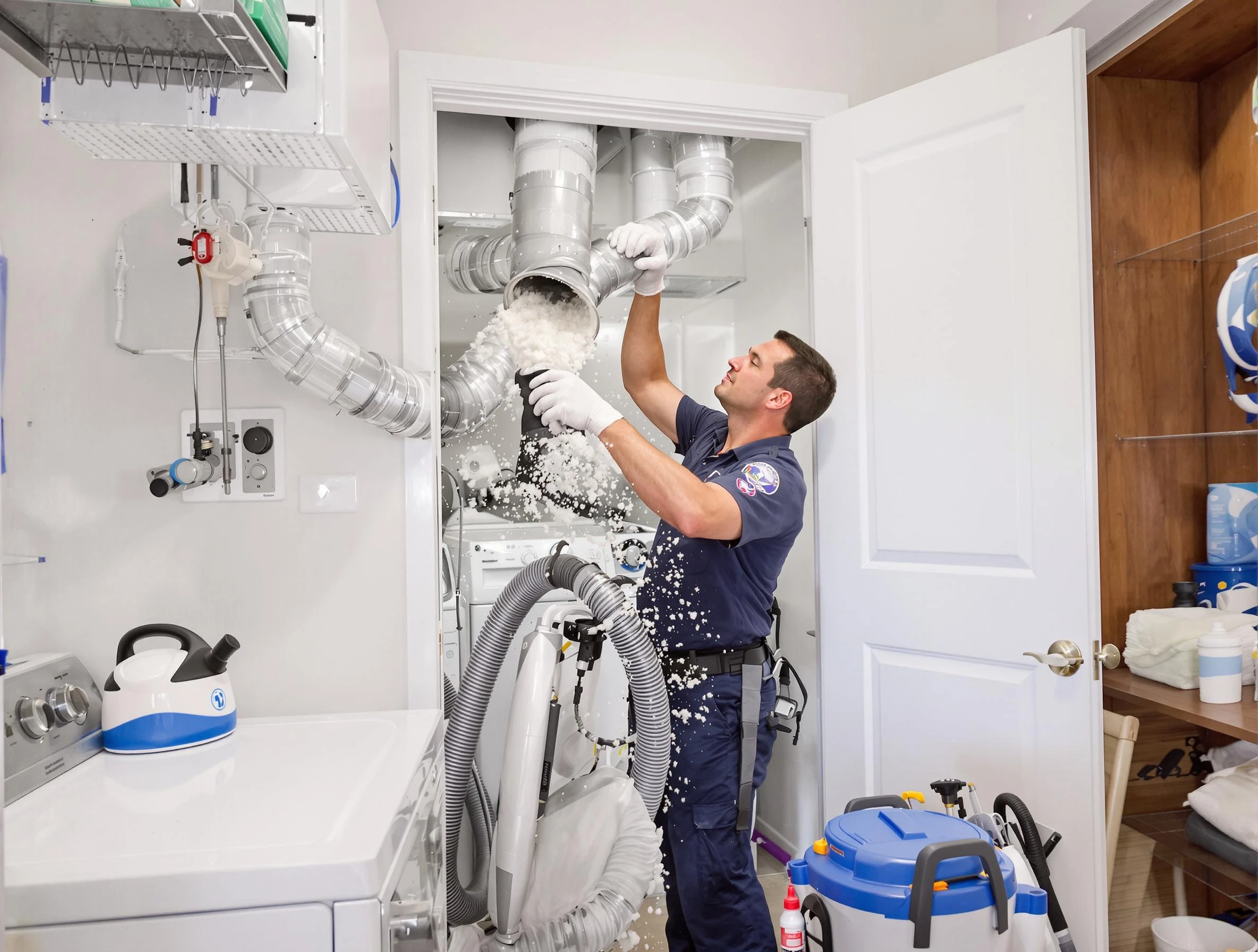 Rio Rancho Dryer Vent Cleaning technician delivering thorough residential dryer vent cleaning service in Rio Rancho